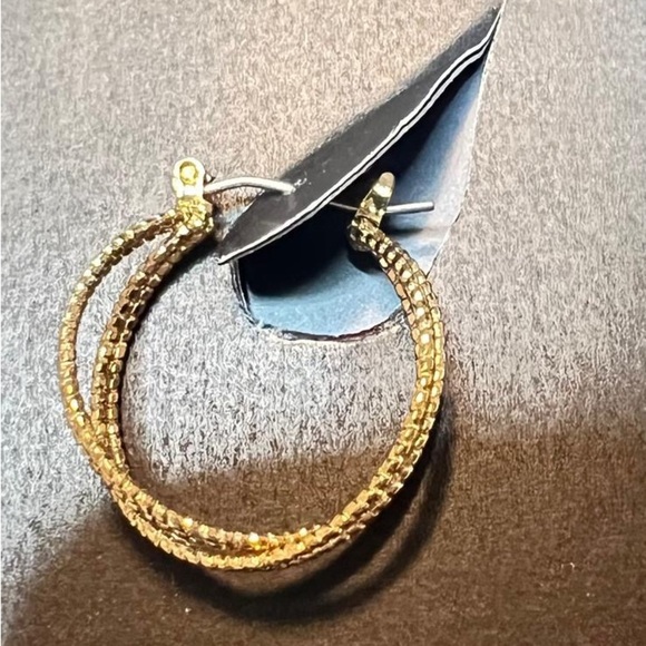 Double Hoop Earrings – Gold-Tone Textured Design - Picture 3 of 4